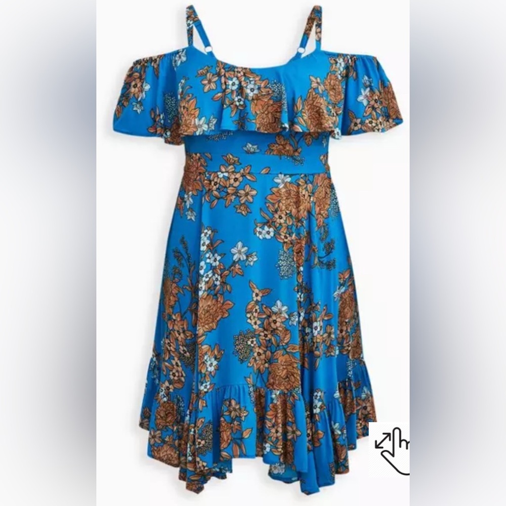 torrid Blue Floral Off-Shoulder Sundress with Brown Accents